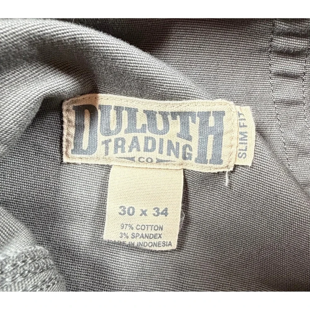 Duluth Trading Flex Fire Hose Mens 30x34 Work Pants Gray Cotton Canvas Slim Fit